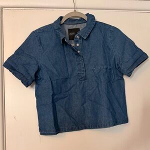 Zara Women's Blue Button Down Cropped Shirt